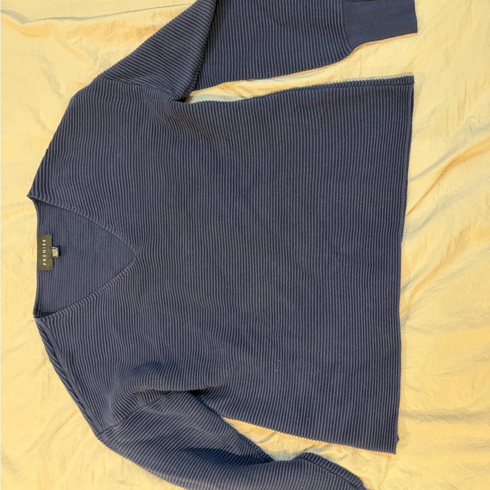 Classic Navy Ribbed V-Neck Sweater